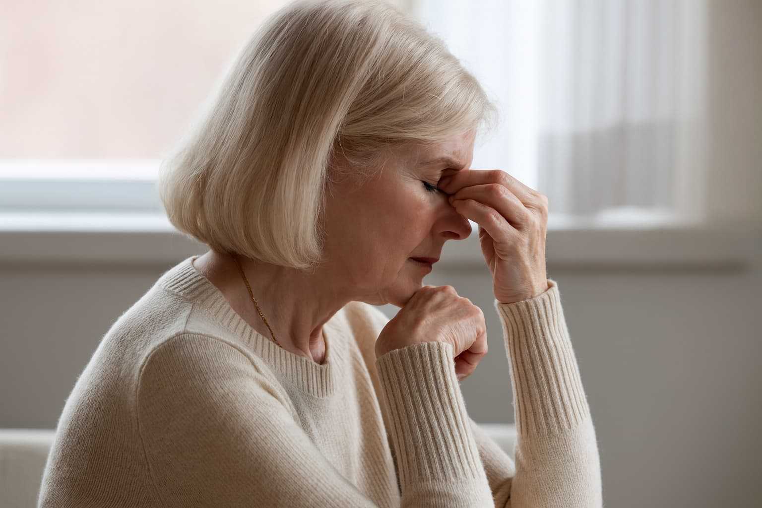 Person med trötta, torra ögon kopplade till hormonella ögonbesvär som klimakteriet och sköldkörtelproblem – rådgivning från Doktera.